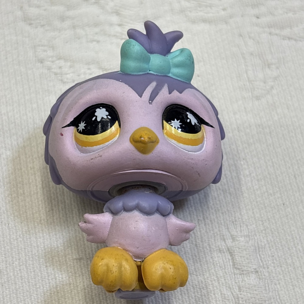 LPS Purple OWL #924 -  Blue Bow  -Authentic Littlest Pet Shop - Hasbro LPS